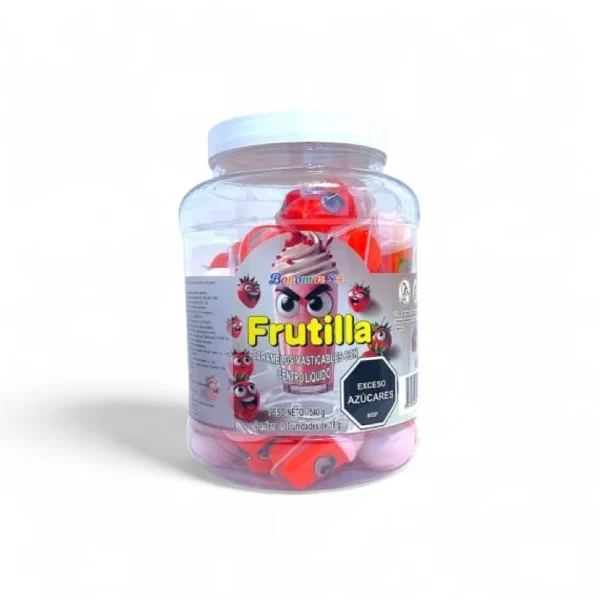Goma Rellena Bonomar Frutilla Pote x30 – Caramelos masticables con centro líquido