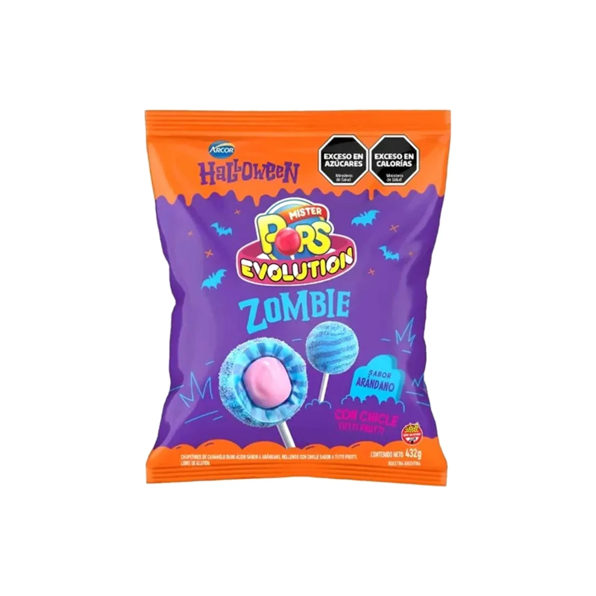 Chupetín Mister Pops Zombie con Chicle Halloween x24u